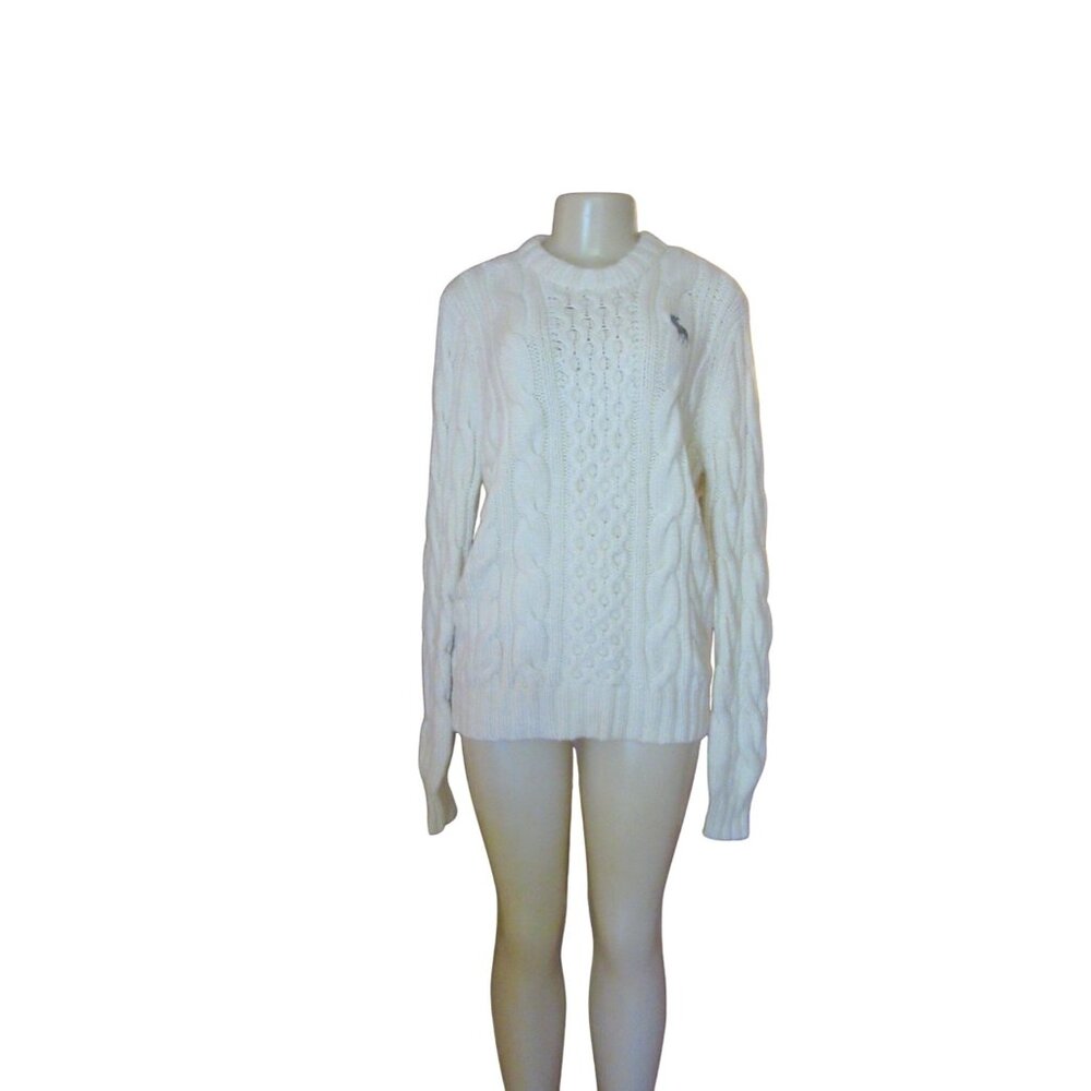 Abercrombie & Fitch Ivory Cable Knit Chunky Crew Neck Sweater L